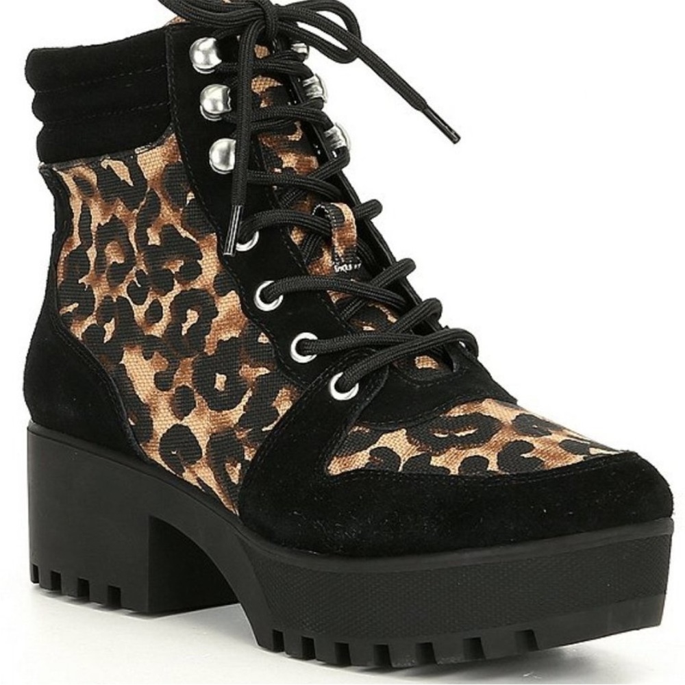 Steve Madden LEOPARD Hiking lug Boot Greater Platform heel size 7